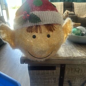 Festive Elf Head Decoration with Santa Hat tree topper